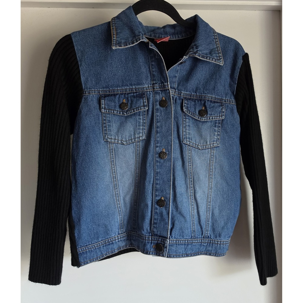 Miss Sixty Women Jacket Medium Blue Jean Black Sleeves Collared Vintage